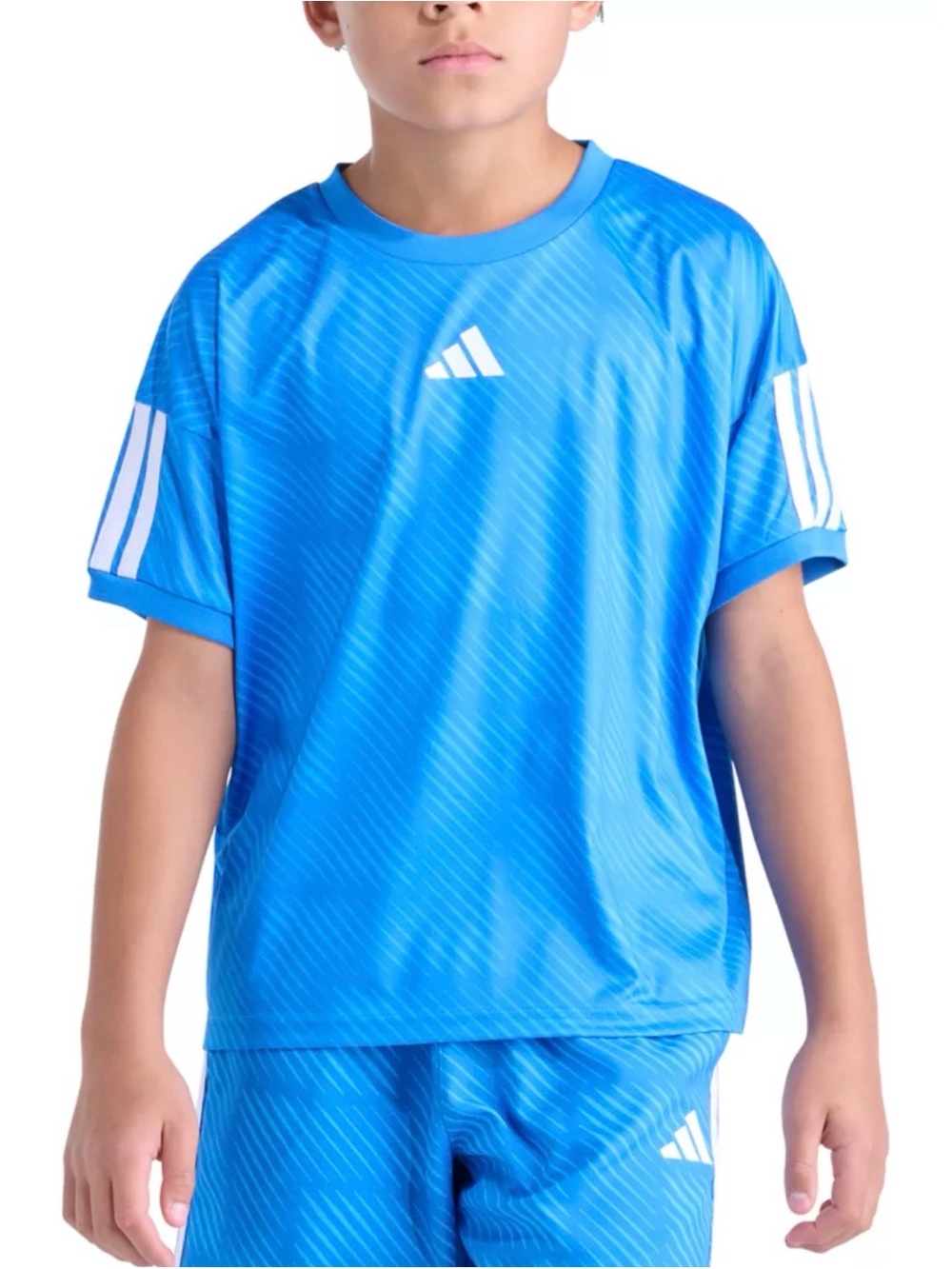 adidas Blue Short-Sleeve Athletic Jersey with White Stripes